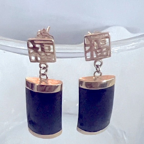 Good Luck 14k Gold Chinese Symbol and Onyx Panel Set 🌹 - Picture 3 of 7